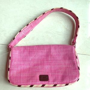 LULU GUINNESS pink rattan textured bag Like New